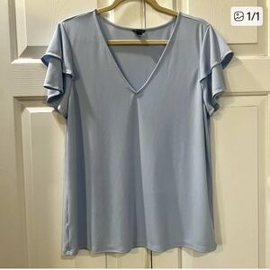 Ann Taylor Blue Ruffle Sleeve Top Large